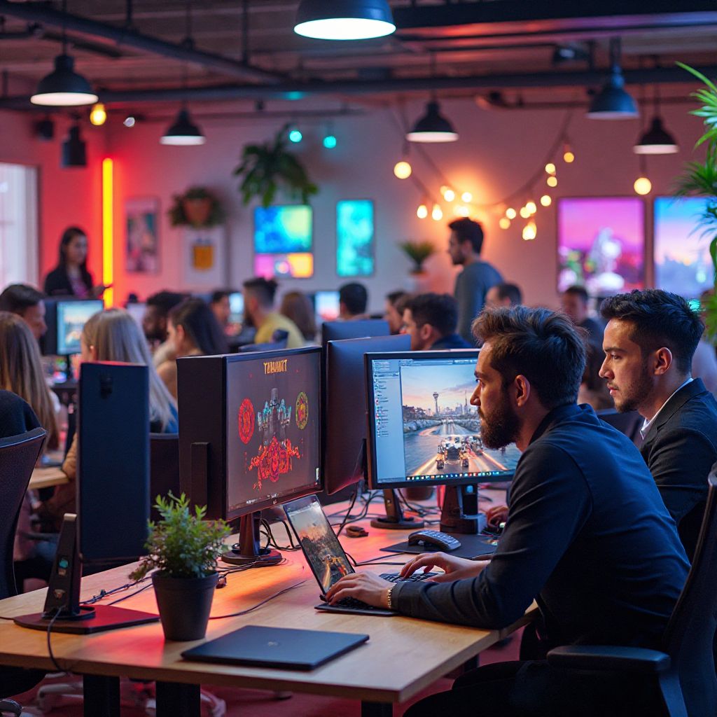 Epic Gaming Zone office space with team members collaborating